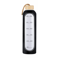 KiCA Hydro Glass stiklinis sportinis vandens buteliukas 1000 ml, juodas