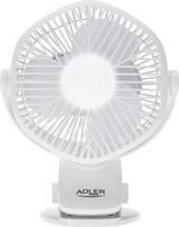 Adler Rechargeable fan with clip | AD 7335 | Table Fan | 6 W | Diameter 12.7 cm | Number of speeds 3 | Oscillation | White AD 7335 | 5906843080016