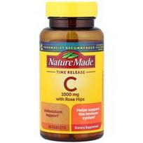 Nature Made, Vitaminas C su erškėtuogėmis, pailginto atpalaidavimo, 1000 mg, 60 tablečių