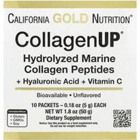 California Gold Nutrition, „CollagenUP®“, hidrolizuoti jūrinio kolageno peptidai su hialurono rūgštimi, be skonio, 10 pakelių po 5 g (0,18 uncijos)