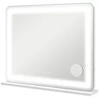 Makiažo veidrodis su LED apšvietimu, 80 × 60 cm, 3 šviesos spalvos, USB įkrovimas, 10 kartų didinantis veidrodėlis