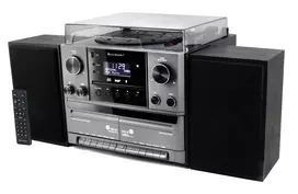 Soundmaster MCD5600SW Stereo muzikos centras su DAB+ radiju, CD grotuvu, plokštelių grotuvu, dvigubu kasečių bloku, Bluetooth ir USB įrašymu - juodos spalvos