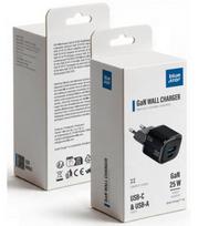 Juodas 1xUSB-A + 1xUSB-C GaN QC4.0 PD 3A 25W pakrovėjas "Blue Star Nano VT-331"