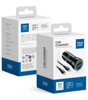 Juodas 1xUSB-A 1xUSB-C QC3.0 PD AFC PPS 3A 25W automobilinis pakrovėjas + kabelis USB C į USB C "Blue Star"