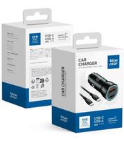Juodas 1xUSB-A 1xUSB-C QC3.0 PD AFC PPS 3A 30W automobilinis pakrovėjas + kabelis USB C į USB C "Blue Star"