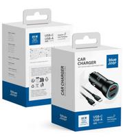 Juodas 1xUSB-A 1xUSB-C QC3.0 PD AFC PPS 3A 25W automobilinis pakrovėjas + kabelis USB C į Lightning "Blue Star"