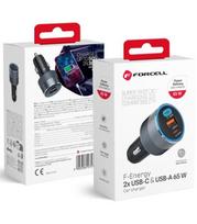 Pilkas 1xUSB-A + 2xUSB-C QC4.0 PD SFC2.0 4,5A 65W automobilinis pakrovėjas "Forcell F-Energy Alu"