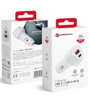 Baltas 1xUSB-A + 1xUSB-C QC3.0 PD 3A 38W automobilinis pakrovėjas "Forcell F-Energy Carbon CC50-1A1C"