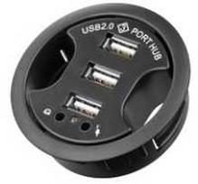 Goobay Įmontuojamas 60 mm 3 prievadų USB 2.0 šakotuvas su audio prievadais, juodas