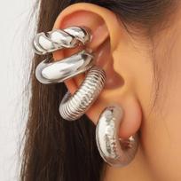 European & American Fashion Ear Cuff Set: Water Drop Textured, No-Piercing Stud Earrings beige