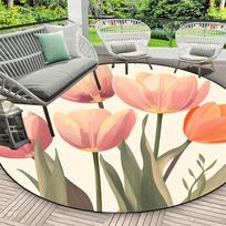 Prabangus gėlių rašto apvalios formos grindų kilimėlis virtuvės koridoriaus takelis miegamojo svetainės minkštas kilimas neslystantis zoninis kilimas 60X60cm white
