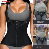 Women Waist Trainer Corset Zipper Vest Body Shaper Shapewear Slimming Belt Neoprene Sauna Tank Top Sports Girdle S gray