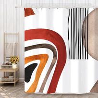 Abstract Mid Century Shower Curtain Minimalist Lines Striped Modern Simple Red Orange Polyester Waterproof Cloth Bathroom Decor 90x180cm-35x70in black