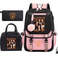 Katseye K-pop Girl Group Photo Print 3-Piece Set Student Backpack Combo 60707 Fashion School Bag Stationery Kit