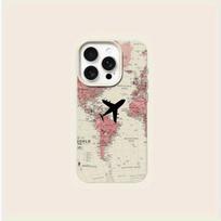 Vintage World Map Airplane Case For iPhone 17 16 15 14 13 12 11 Pro Max Plus Pink Travel Aesthetic Shockproof Soft TPU Cover iphone 16 Plus beige