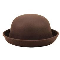 Klasikinė apvali kupolinė vilnos veltinio skrybėlė, minkštas kraštas, bowler stiliaus, unisex, žiemos, rudens, tinka vaikams, dydis 54cm One Size kava