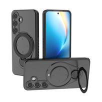 360° besisukantis magnetinis žiedas stovas dėklas Samsung S26 S25 S24 S23 Ultra Plus belaidžiam įkrovimui Šarvuotas smūgiams atsparus dangtelis Galaxy S25 black