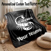 Scorpions Custom Flannel Throw Blanket Print Your Name Text Soft Warm Blanket Holiday Present 150cmx180cm white