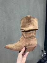 Cowhide Version~ Zhao Lusi Same Pleated High-Heeled Stacked Boots Women'S Autumn And Winter Cowboy Boots Retro Short Boots 37 ruda