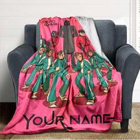 Name Custom Squid Game Poster Print Flannel Blanket High Quality Warm Comfortable Cover for All Seasons Perfect for Gifts Home Decor 80cm x 120cm pink