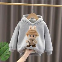 Kids Hoodie Labubu Cute Cartoon Doll Character Print Long Sleeve Sweatshirt Autumn Winter Casual Sport Pullover Tops for Daily Outdoor Activities 130 pilka
