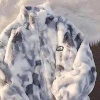 Nauja moteriška tie-dye avies vilnos striukė rudeniui žiemai su užtrauktuku, viršutinis drabužis, šiltos pliušinės striukės, Harajuku kasdieniška laisva moteriška stora striukė XL gray