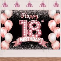Happy 18th Birthday Rose Gold Banner Backdrop Cheers to 18 Years Old Confetti Balloons Theme Decor Decorations for Girls 59x51.1inch/150*130cm pink