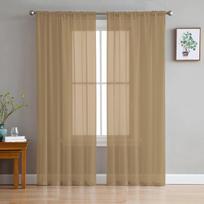 Geltonos vienspalvės namų tiulio užuolaidos miegamajam, svetainei. Spausdintos permatomos užuolaidos balkonui. Vasaros namų dekoras 135W x 114H(cm) beige