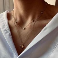 Korean Sweet Temperament Double-Deck Gold Color Love Pendant Necklace Ladies Birthday Wedding Jewelry Accessory Gift beige