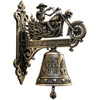 Skeleton Dragon Knight Bell, this is my happy place wall bell, Gothic skeleton knight hanging bell, fantasy skull wall bell for porch, man cave, bar