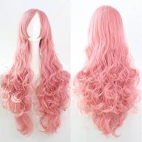 Nuostabus 80 cm ilgio garbanotas perukas, pagamintas iš aukštos temperatūros pluošto, skirtas Cosplay ir kostiumams Pink Curly pink