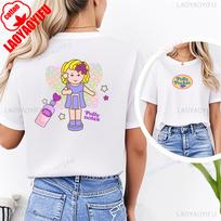 Kawaii Polly Pocket marginti marškinėliai Mieli Polly Pocket viršutiniai drabužiai Vasariniai vyriški apvalios apykaklės trumpomis rankovėmis Klasikinis raštas Animacinių filmų marškinėliai 3XL beige