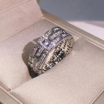 Classic Fashion Wide Version of Multi-layer Shining White Zircon Ladies Party Ring-does Not Fade-does Not Rust US-10 gray