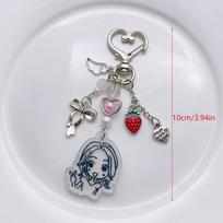 Y2K Nana Hachi Keychains Cartoon Strawberry Bass Beaded Keyring Girly Fashion Key Ring Bag Pendant Camera Charms Girl Gifts A1 gray