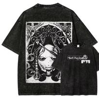 Nier Automata Vintage Washed T-shirt, Retro Fashion Unisex Oversized Loose Short Sleeve Graphic Streetwear Tee for Men Women, Classic Casual Tops L black