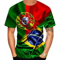 Portugalijos ir Brazilijos vėliavos 3D marškinėliai, laisvalaikio, apvalia kaklo iškirpte, trumpomis rankovėmis, sportiniai vyriški marškinėliai L red