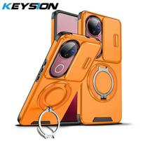 KEYSION 360° besisukantis žiedas Stovas Dėklas telefonui VIVO V50 5G Slankiojančios kameros apsauga Magnetinis smūgiams atsparus galinis dangtelis telefonui VIVO V50 for VIVO V50 5G oranžinė