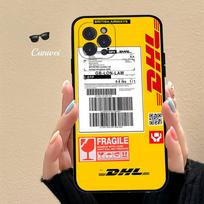D-DHL-L logotipas Telefono dėklas IPhone 17 16 15 14 13 12 11 Pro Max Plus mini Silikoninis Juodas Dangtelis iPhone 14 plus