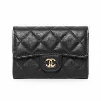 Chanel 26S Auksinis Logotipas Double C Dygsniuotas Blizgus Grūdėtas Veršio Oda Su Aukštos Kokybės Metaline Kortelių Laikikliu Moteriškas Kortelių Laikiklis Juodas AP5179-B10583-C3906 Gift Set(Basic Set+Box+Shopping Bag)