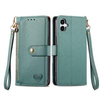 Compatible with for Samsung Galaxy A70 A50 A40 A30 A20 A07 A06 A05S A04S Zipper Pocket Purse with Wrist Strap Flip Card Holder For Galaxy A06 žalia