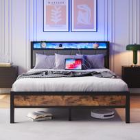 120x200cm lovos rėmas su LED apšvietimu, galvūgalis su daiktadėže ir USB įkrovimu, tvirtas metalinis grotelių pagrindas, nebarška, surinkimas, čiužinio pagrindas nereikalingas 216.6 x 121.2 x 98.3 cm