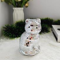 Cute Mirror Disco Ball Cat Sculpture Creative Sparkling Reflective Ornament for Home Bar Party Desktop Decoration sidabras