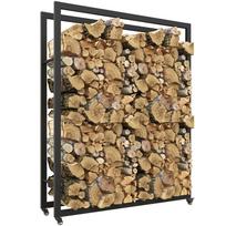 Firewood rack with wheels, mobile, metal frame, up to 150 kg, 120 x 32 x 151 cm, black 120 x 32 x 151 cm