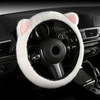 Minkšta pliušinė vairo apdanga Neslystanti katės ausų vairo apdanga Automobilio vairui white