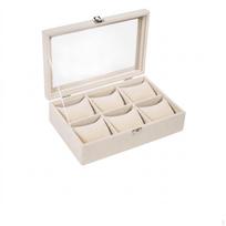 Compact Watch Storage Box with Clear Lid Safeguarding 6-Slot Organizer Beige 6-slot white
