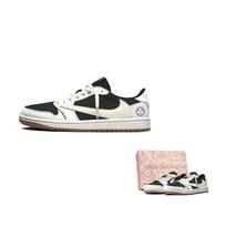 Jordan x Travis Scott Air Jordan 1 Cushioning Abrasion Resistant Breathable Low top Vintage Basketball Shoes Women's DZ4137-700(Team1803-6) 35.5 white