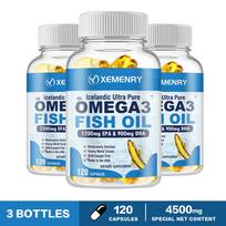 XEMENRY - Omega-3 Fish Oil Dietary Supplement Capsules - Heart, Brain, Eye, and Joint Health 120*3