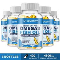 XEMENRY - Omega-3 Fish Oil Dietary Supplement Capsules - Heart, Brain, Eye, and Joint Health 120*5