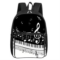 Muzikos natų rašto kvadratinė priekinė kišenė Kuprinė Užtrauktukas Didelė talpa Berniukui/Mergaitėms Geriausia dovana 2D animacinis vaikų mokyklinė kuprinė black