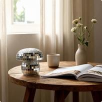 Mushroom Disco Ball Ornament Mirrored Decorative Silver for Tabletop, S gray